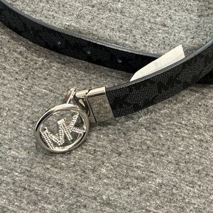 Michael Kors Black Belt with Silver MK Emblem
